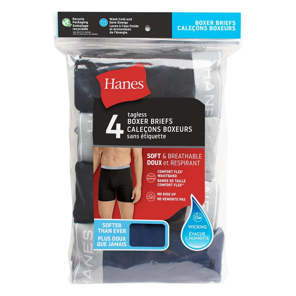 Caleçons boxeurs Hanes Comfortsoft sans étiquette pour hommes, extensibles, coupe moderne, frais et respirants paquet de 4