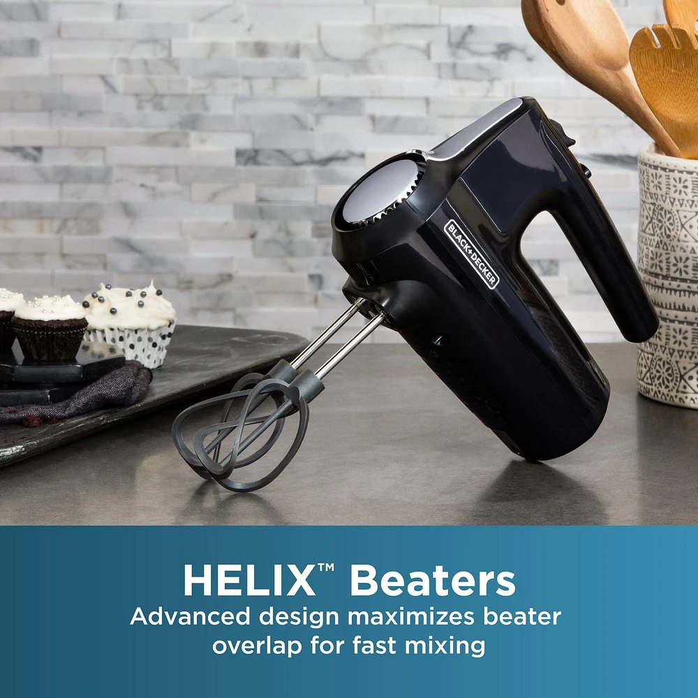 BLACK+DECKER Helix Performance Premium Hand Mixer, 5-Speed Mixer, Black, MX610BC, 5 Speeds + Turbo Boost