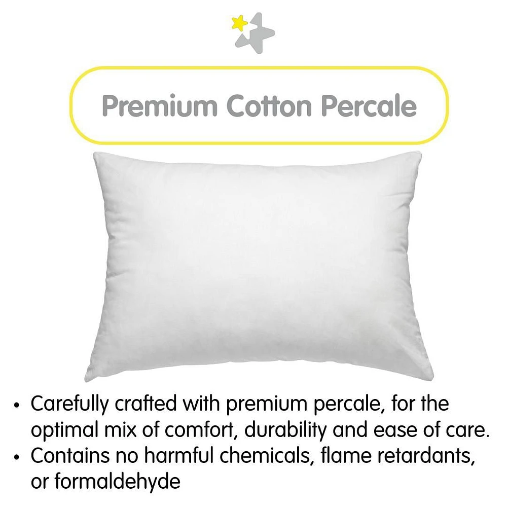 BreathableBaby Cotton Percale Toddler Pillow, 13" x 18"/33 x 46 cm, White (2-Pack)