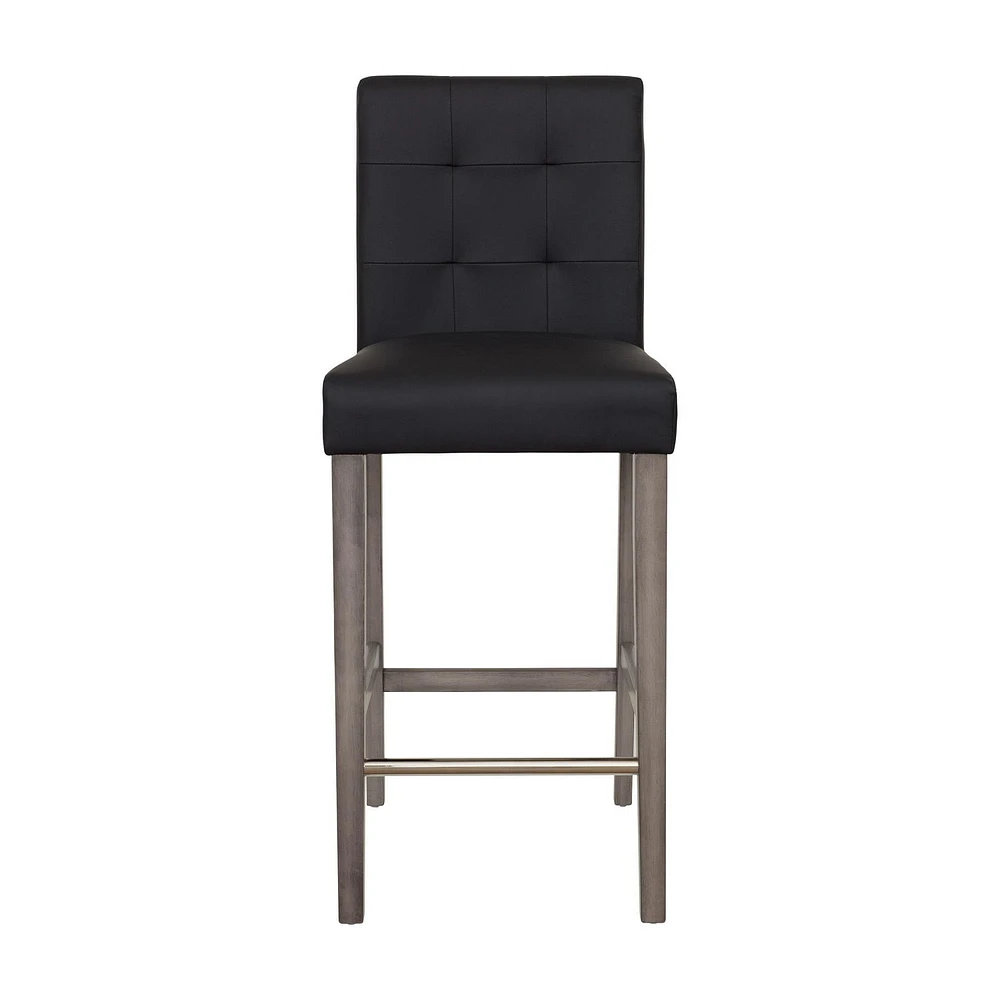 CorLiving Leila Faux Leather Upholstered Wood Leg Barstools - Bar Height Stool with Back, Perfect Tall Bar Height Chair for Kitchen or Bar