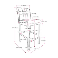 CorLiving Leila Faux Leather Upholstered Wood Leg Barstools - Bar Height Stool with Back, Perfect Tall Bar Height Chair for Kitchen or Bar