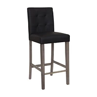 CorLiving Leila Faux Leather Upholstered Wood Leg Barstools - Bar Height Stool with Back, Perfect Tall Bar Height Chair for Kitchen or Bar