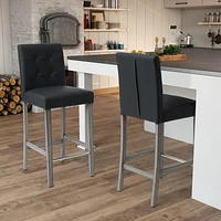 CorLiving Leila Faux Leather Upholstered Wood Leg Barstools - Bar Height Stool with Back, Perfect Tall Bar Height Chair for Kitchen or Bar