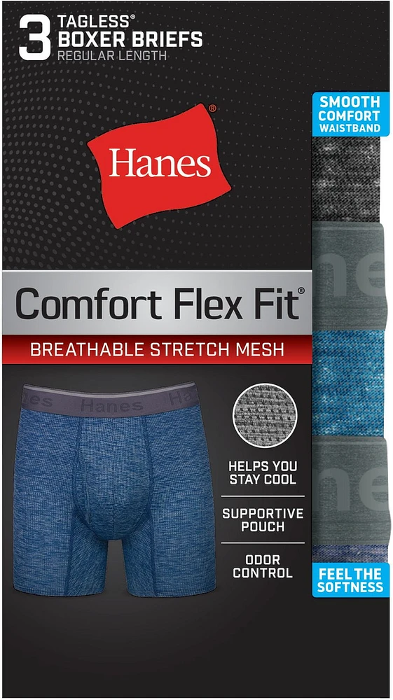 Hanes Comfort Flex Fit Men's Breathable Stretch Mirco Mesh Boxer Brief Underwear, 3-Pack,