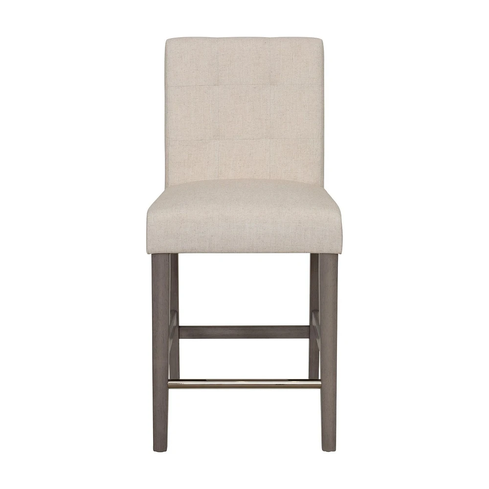 CorLiving Leila Counter Height Bar Stool with Tufted Back and Wood Legs - Upholstered Counter Stools, Perfect Kitchen Island Chairs or Barstool, Durable Countertop Stools for Home