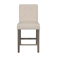 CorLiving Leila Counter Height Bar Stool with Tufted Back and Wood Legs - Upholstered Counter Stools, Perfect Kitchen Island Chairs or Barstool, Durable Countertop Stools for Home