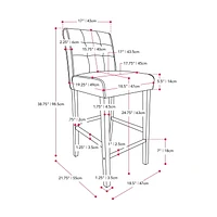 CorLiving Leila Counter Height Bar Stool with Tufted Back and Wood Legs - Upholstered Counter Stools, Perfect Kitchen Island Chairs or Barstool, Durable Countertop Stools for Home