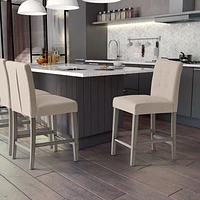 CorLiving Leila Counter Height Bar Stool with Tufted Back and Wood Legs - Upholstered Counter Stools, Perfect Kitchen Island Chairs or Barstool, Durable Countertop Stools for Home