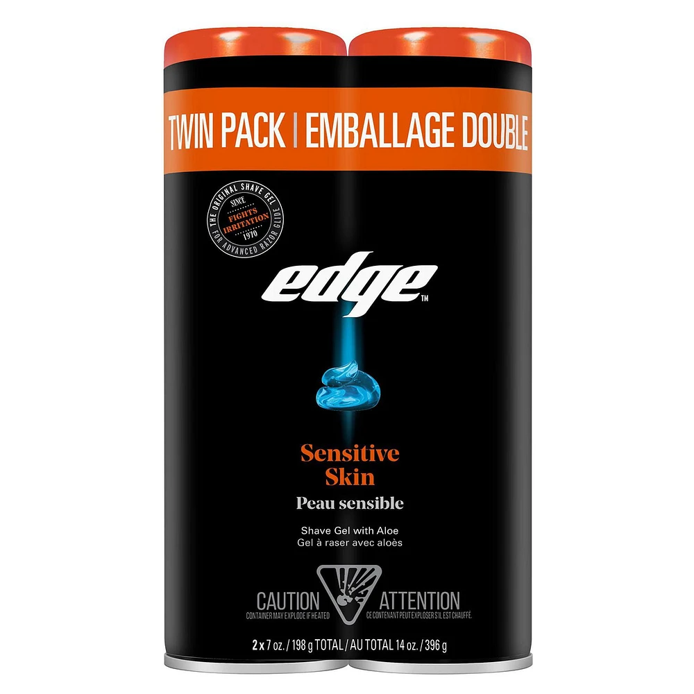 Edge Sensitive Skin Mens Shave Gel, Value Pack, 2 x 198g, 2 x 198 g