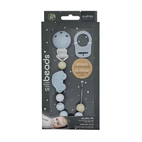 Kushies Silicone Pacifier Clip with Adapter Soothing Binky Clips - BPA-Free, Eco-Friendly Non-Toxic Silicone - Blue Car