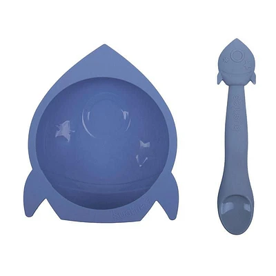 Kushies Silibowl - Silicone Suction Bowls and Spoon Set for Baby - BPA-free - Mineral Blue