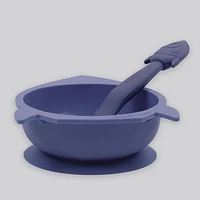 Kushies Silibowl - Silicone Suction Bowls and Spoon Set for Baby - BPA-free - Mineral Blue