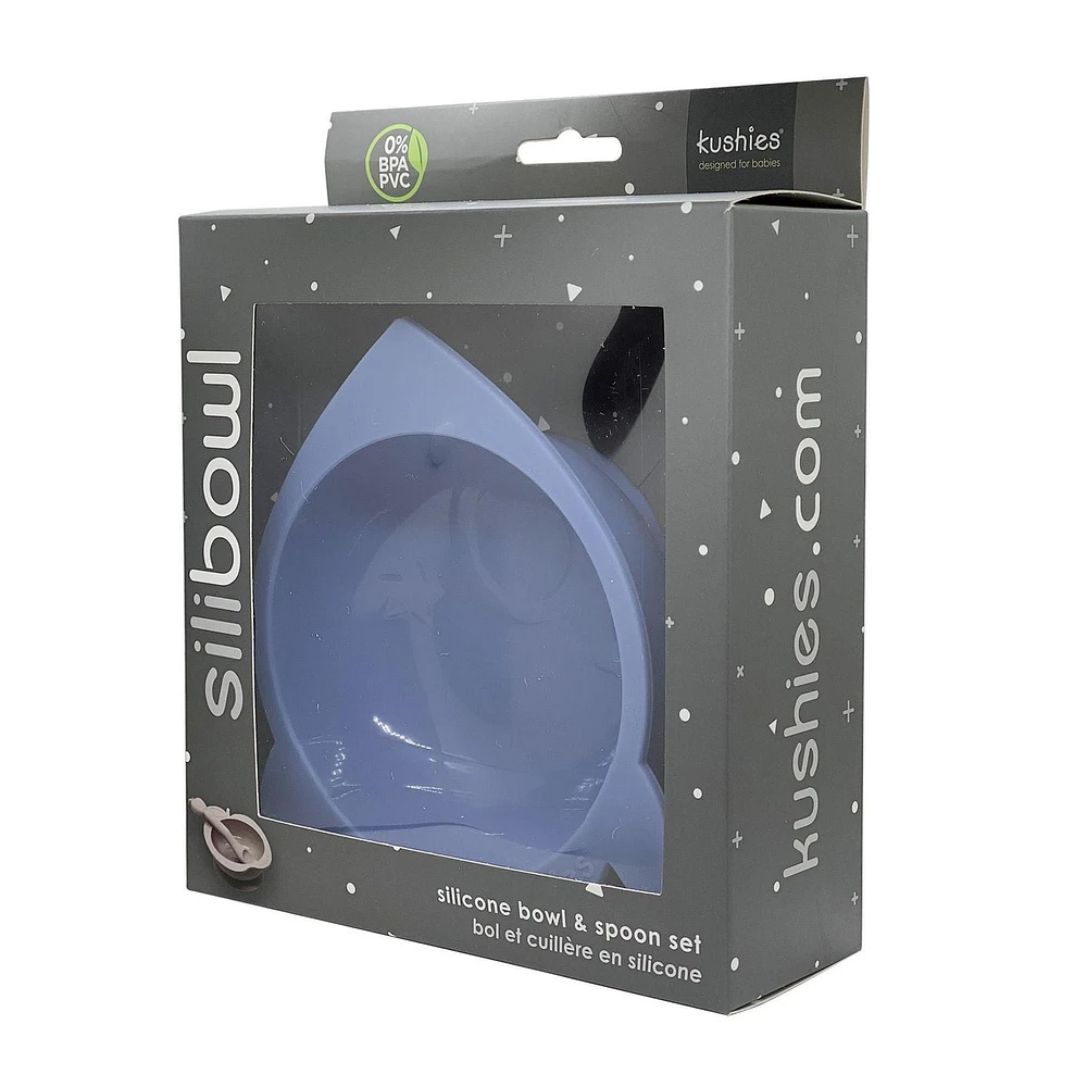 Kushies Silibowl - Silicone Suction Bowls and Spoon Set for Baby - BPA-free - Mineral Blue