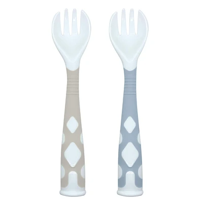 Kushies Silicone Silibend Bendable forks 2 pack, Bpa Free, 100% Food Grade Soft Silicone - Blue/Sand