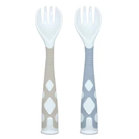 Kushies Silicone Silibend Bendable forks 2 pack, Bpa Free, 100% Food Grade Soft Silicone - Blue/Sand