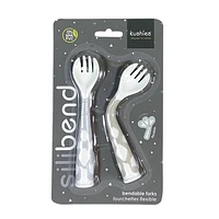 Kushies Silicone Silibend Bendable forks 2 pack, Bpa Free, 100% Food Grade Soft Silicone - Blue/Sand