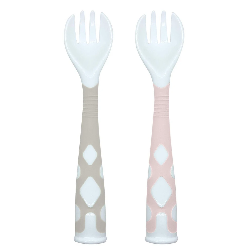 Kushies Silicone Silibend Bendable forks 2 pack, Bpa Free, 100% Food Grade Soft Silicone - Pink/Sand