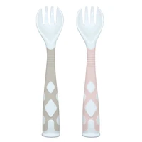 Kushies Silicone Silibend Bendable forks 2 pack, Bpa Free, 100% Food Grade Soft Silicone - Pink/Sand