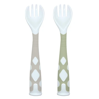 Kushies Silicone Silibend Bendable forks 2 pack, Bpa Free, 100% Food Grade Soft Silicone - Emerald/Sand