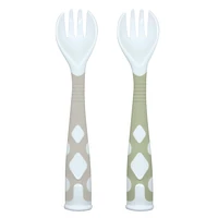 Kushies Silicone Silibend Bendable forks 2 pack, Bpa Free, 100% Food Grade Soft Silicone - Emerald/Sand