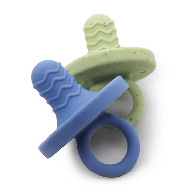 Kushies Siliteethe - Baby Teething Toy, 2 Pack BPA-Free, Eco-Friendly Non-Toxic Silicone, Mineral Blue/Emerald