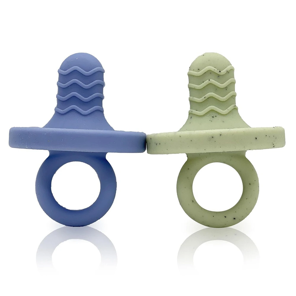 Kushies Siliteethe - Baby Teething Toy, 2 Pack BPA-Free, Eco-Friendly Non-Toxic Silicone, Mineral Blue/Emerald