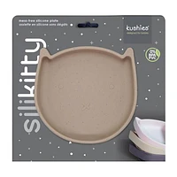 Kushies Silikitty - Silicone Suction Plate, Divided Plate, Baby Toddler Plate, BPA Free, Microwave Dishwasher Safe Suction Dish - Toasted Almond