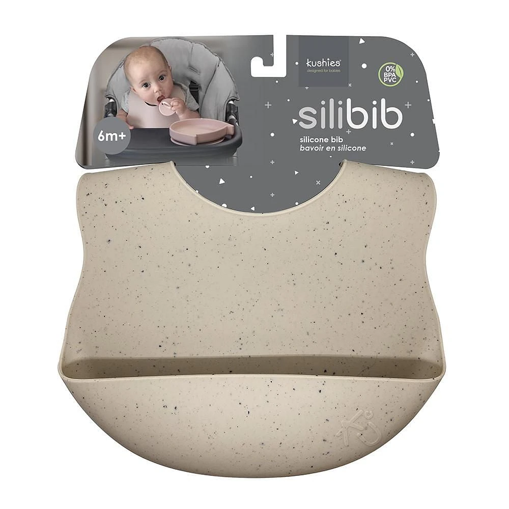 Kushies Silibib - Silicone Waterproof Adjustable  Bib - Bpa Free - Toasted Almond