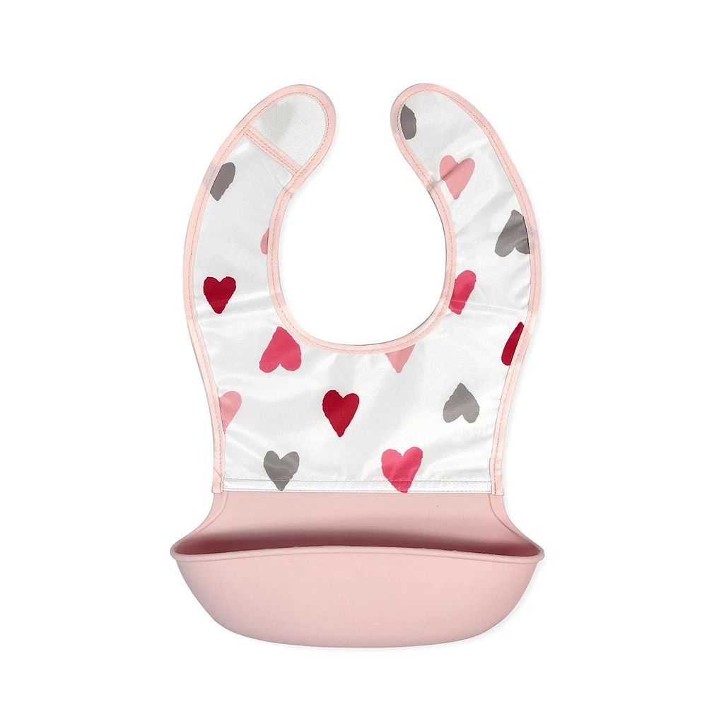 Kushies Silisoft bib - Soft Waterproof Baby Feeding Bib with Catch-All Silicone pocket -Eco-friendly Food Catcher-Lovebug