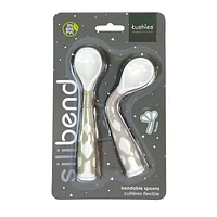 Kushies Silicone Silibend Bendable Spoons 2 pack, Bpa Free, 100% Food Grade Soft Silicone - Emerald/Sand