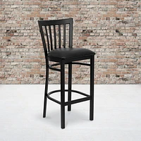 HERCULES Series Black School House Back Metal Restaurant Barstool - Black Vinyl Seat