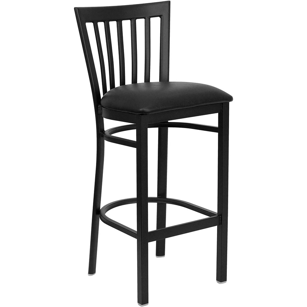 HERCULES Series Black School House Back Metal Restaurant Barstool - Black Vinyl Seat