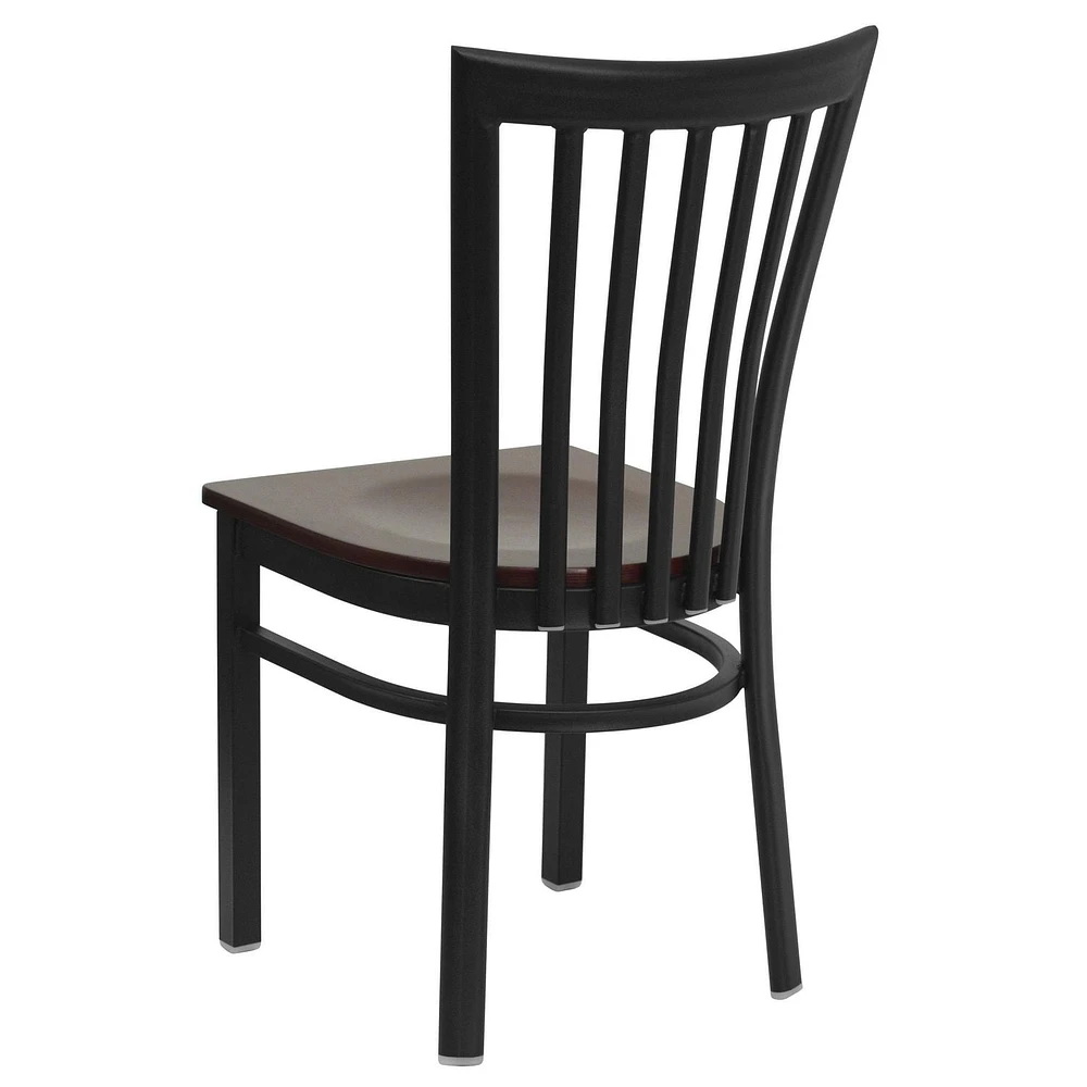 HERCULES Series Black School House Back Metal Restaurant Chair - Mahogany Wood Seat