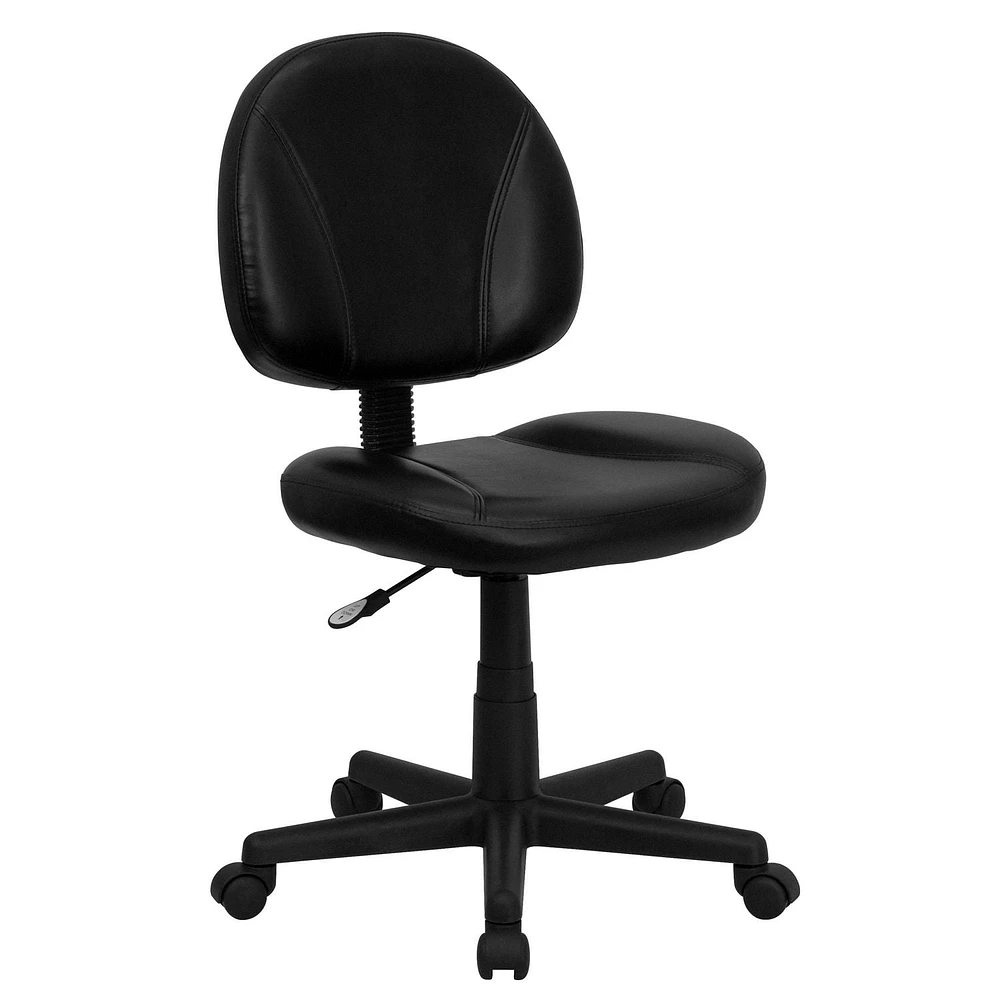 Mid-Back Black Leather Ergonomic Swivel Task Chair