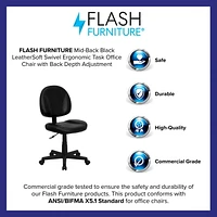 Mid-Back Black Leather Ergonomic Swivel Task Chair