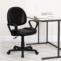 Mid-Back Black Leather Ergonomic Swivel Task Chair with Arms