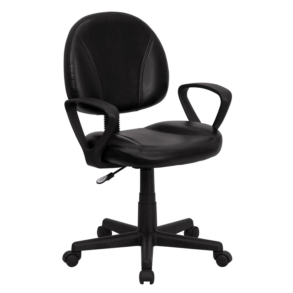 Mid-Back Black Leather Ergonomic Swivel Task Chair with Arms