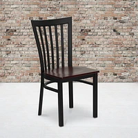 HERCULES Series Black School House Back Metal Restaurant Chair - Mahogany Wood Seat