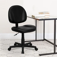 Mid-Back Black Leather Ergonomic Swivel Task Chair