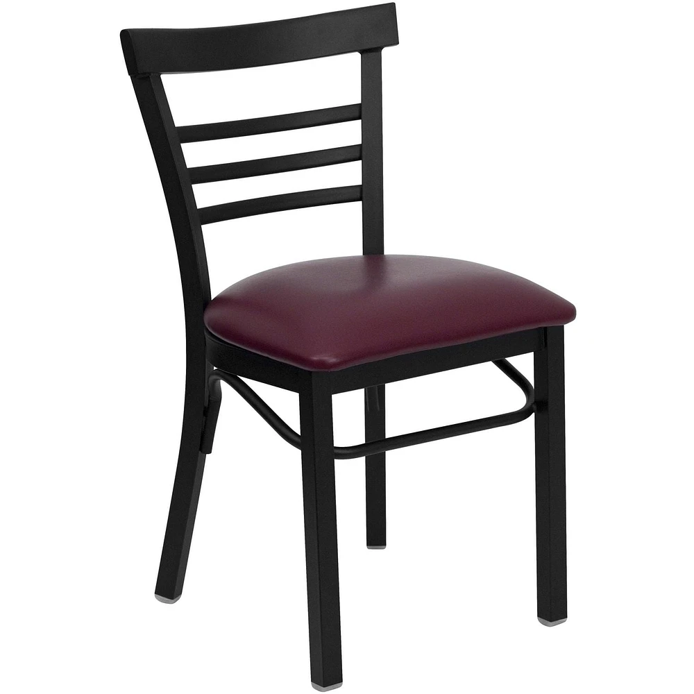 HERCULES Series Black Three-Slat Ladder Back Metal Restaurant Chair - Burgundy Vinyl Seat