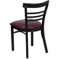 HERCULES Series Black Three-Slat Ladder Back Metal Restaurant Chair - Burgundy Vinyl Seat