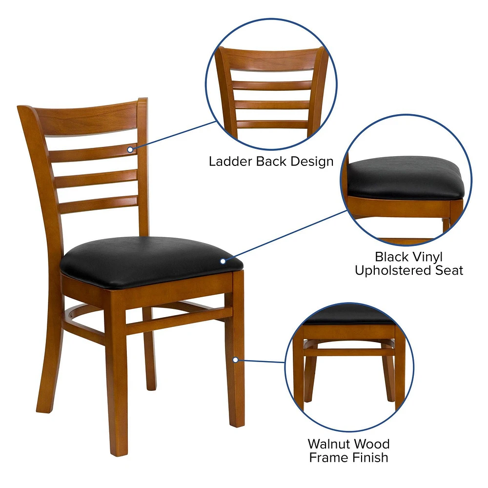 HERCULES Series Ladder Back Cherry Wood Restaurant Chair - Black Vinyl Seat