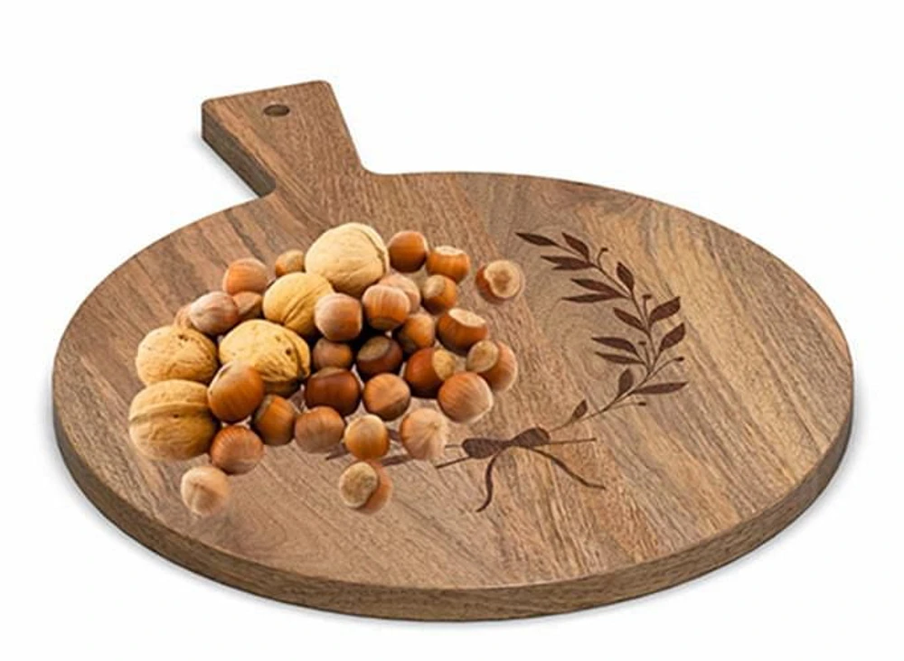 FRAÎCHE Holiday Mango Wood Round Serving Board, Serving Board