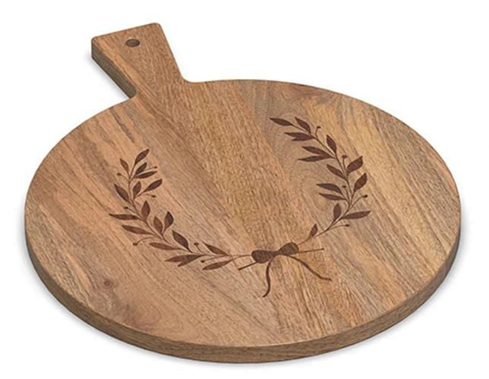 FRAÎCHE Holiday Mango Wood Round Serving Board, Serving Board