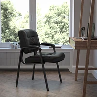 Black Leather Executive Side Reception Chair with Titanium Frame Finish