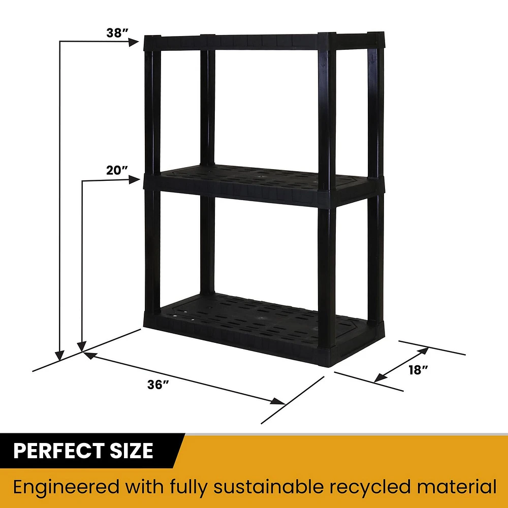 Hyper Tough Large 3-Tier Plastic Shelves, W36 x D18 x H38" Interlocking Multipurpose Organizer