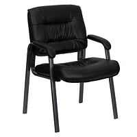 Black Leather Executive Side Reception Chair with Titanium Frame Finish