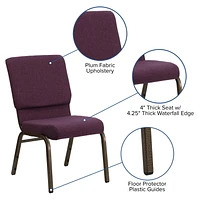 HERCULES Series 18.5''W Stacking Church Chair in Plum Fabric - Gold Vein Frame