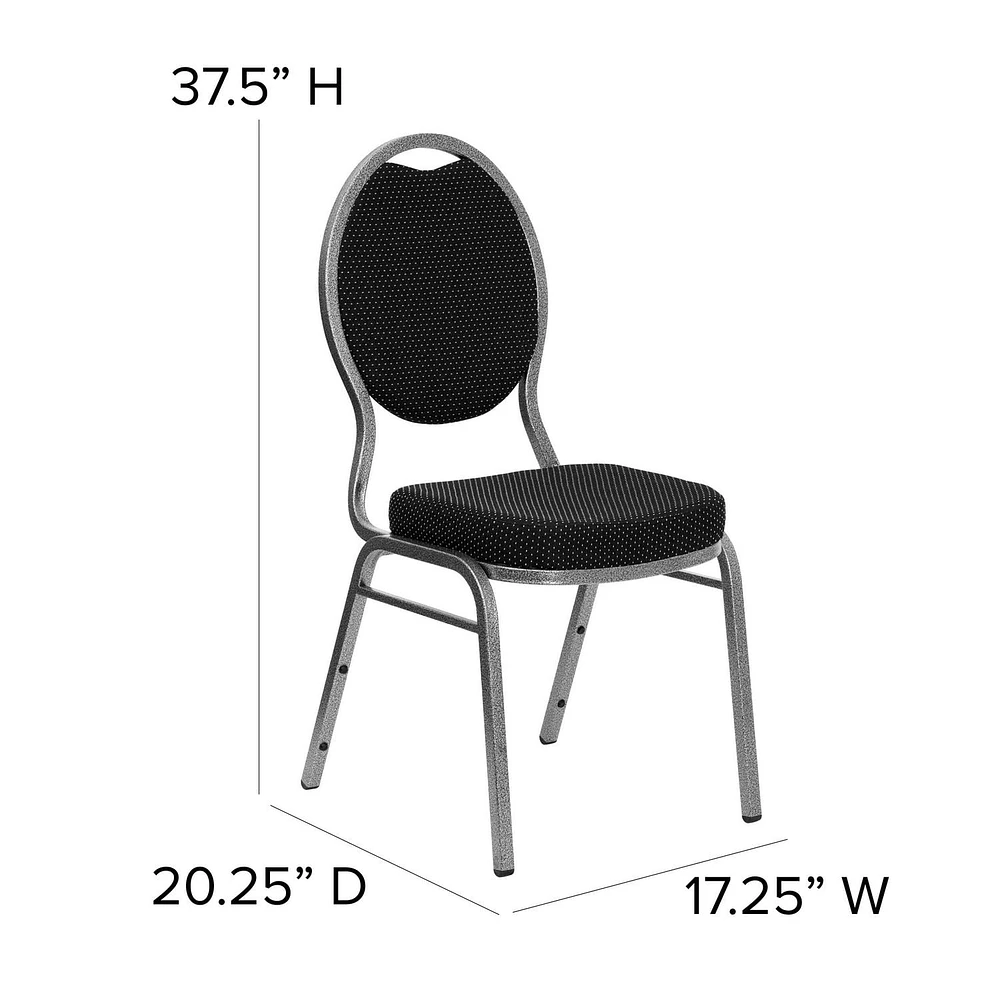 HERCULES Series Teardrop Back Stacking Banquet Chair in Black Patterned Fabric - Silver Vein Frame