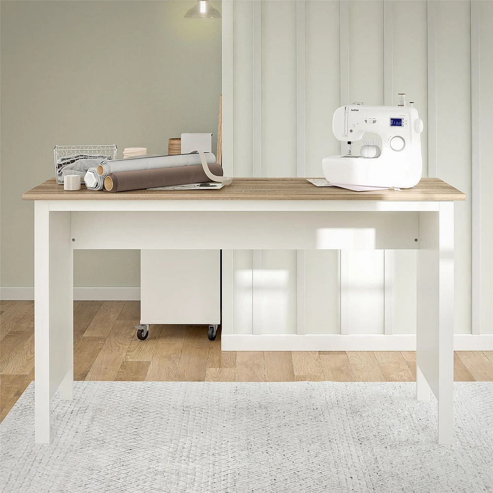 Versa 70" Wide Workbench, White and Weathered Oak